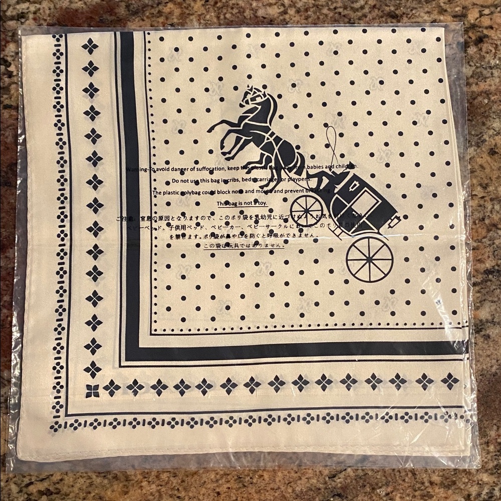 COACH Horse & Carriage Dot Print Silk Bandana in Chalk & Black #CAP44, 23" x 23"
